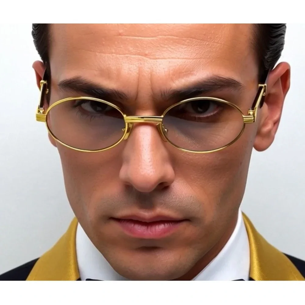 Retro‎ Oval 90s Metal Sunglasses Men Gold Clear Glasses 2025 Trendy Chic Narrow